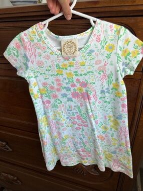 Girls Floral Tee Dress in Pastel Pink, Yellow & Green